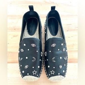 Rebecca Minkoff Beatriz Embellished Leather Platform Espadrille Flats, Sz 7.5